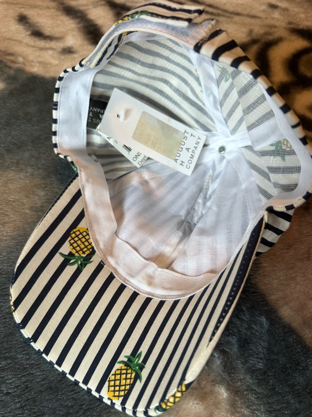 August Hat Co. Striped Pineapple Baseball Cap Navy White Yellow Summer Sun Hat - Picture 5 of 9